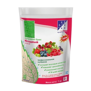 Нутривант Плюс Ягодный NPK 12-5-27 1 кг, азотосодержащее фосфорно-калийное удобрение с микроэлементами и фертивантом(биоприлипателем) для листовой подкормки ягодных культур