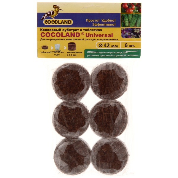 Таблетки кокосовые 42мм в сетке 6шт, Cocoland