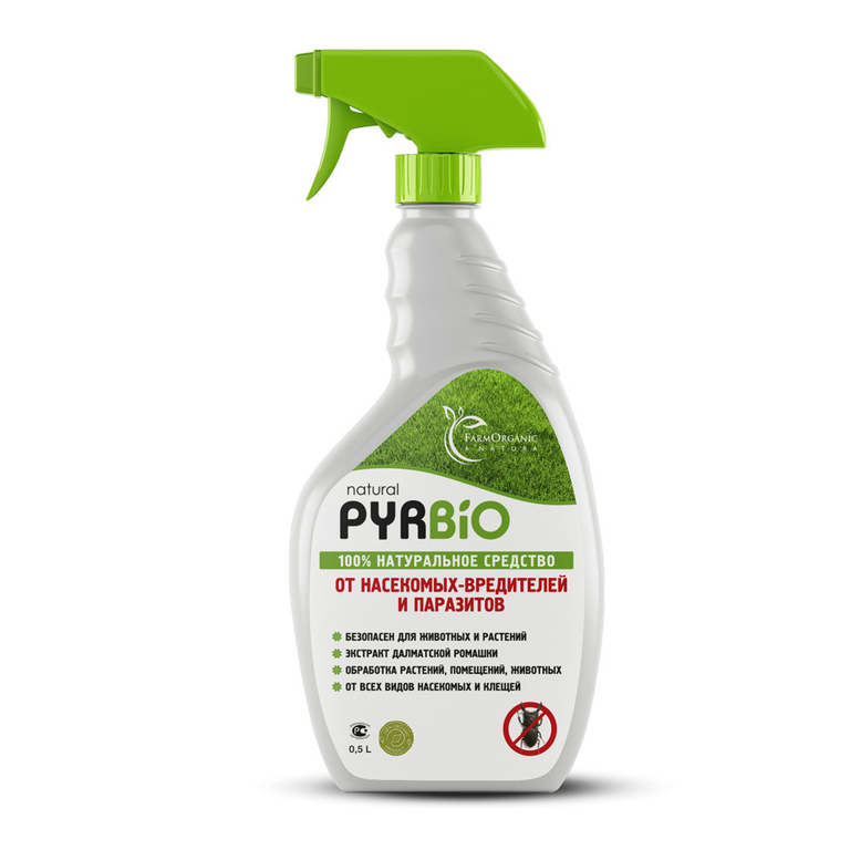 Спрей PYRBIO Natural 0.05%,0.5л триггер,Гарантированно истребляет более 200 видов насекомых!, FarmOrganic